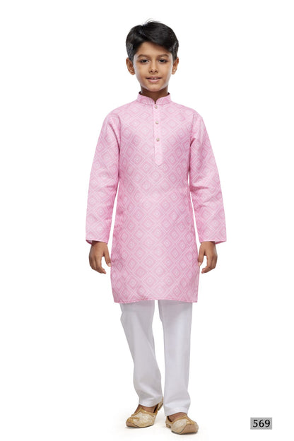 Pink Pure Soft Art Banarasi Silk Digital Print Boys Kurta Pajama