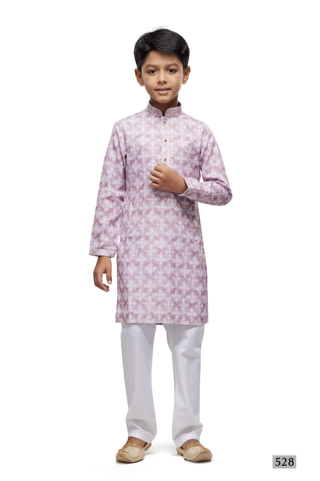 Purple Pure Soft Art Banarasi Silk Thread Work Boys Kurta Pajama 