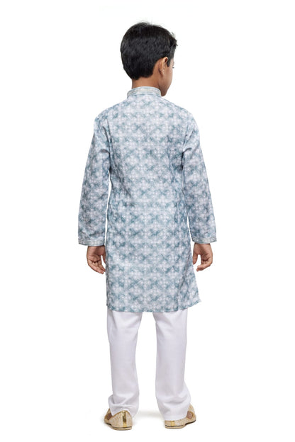 Grey Pure Soft Art Banarasi Silk Thread Work Boys Kurta Pajama 