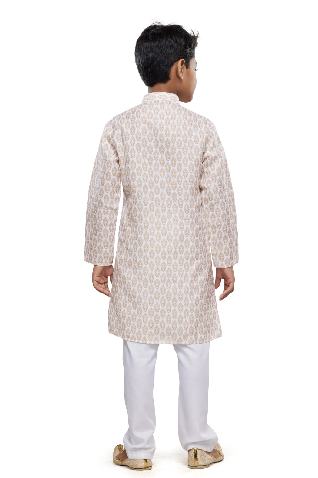 Beige Pure Soft Art Banarasi Silk Digital Print Boys Kurta Pajama