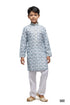 Grey Pure Soft Art Banarasi Silk Thread Work Boys Kurta Pajama 