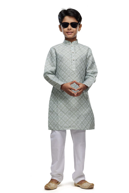 Pista Green Pure Soft Art Banarasi Silk Digital Print Boys Kurta Pajama