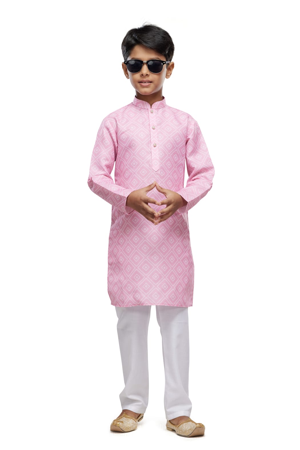 Pink Pure Soft Art Banarasi Silk Digital Print Boys Kurta Pajama