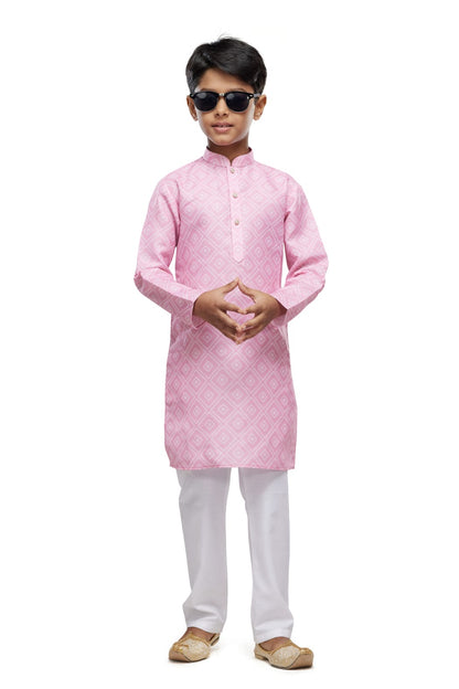 Pink Pure Soft Art Banarasi Silk Digital Print Boys Kurta Pajama
