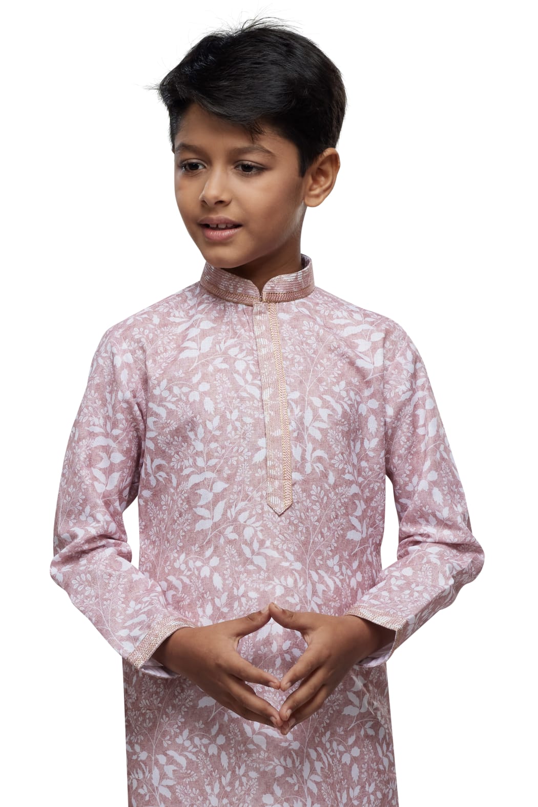 Pink Pure Soft Art Banarasi Silk Thread Work Boys Kurta Pajama 