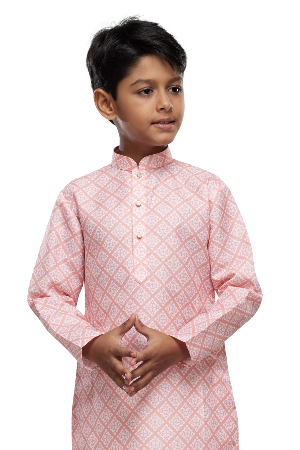 Peach Pure Soft Art Banarasi Silk Digital Print Boys Kurta Pajama