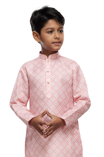 Peach Pure Soft Art Banarasi Silk Digital Print Boys Kurta Pajama