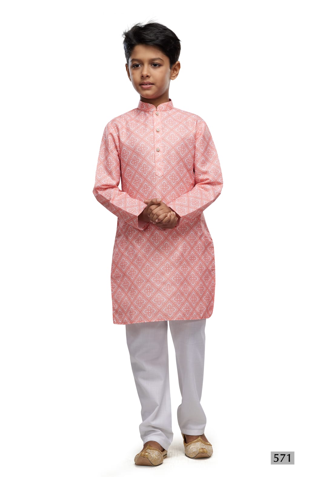 Peach Pure Soft Art Banarasi Silk Digital Print Boys Kurta Pajama