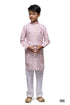 Pink Pure Soft Art Banarasi Silk Thread Work Boys Kurta Pajama 