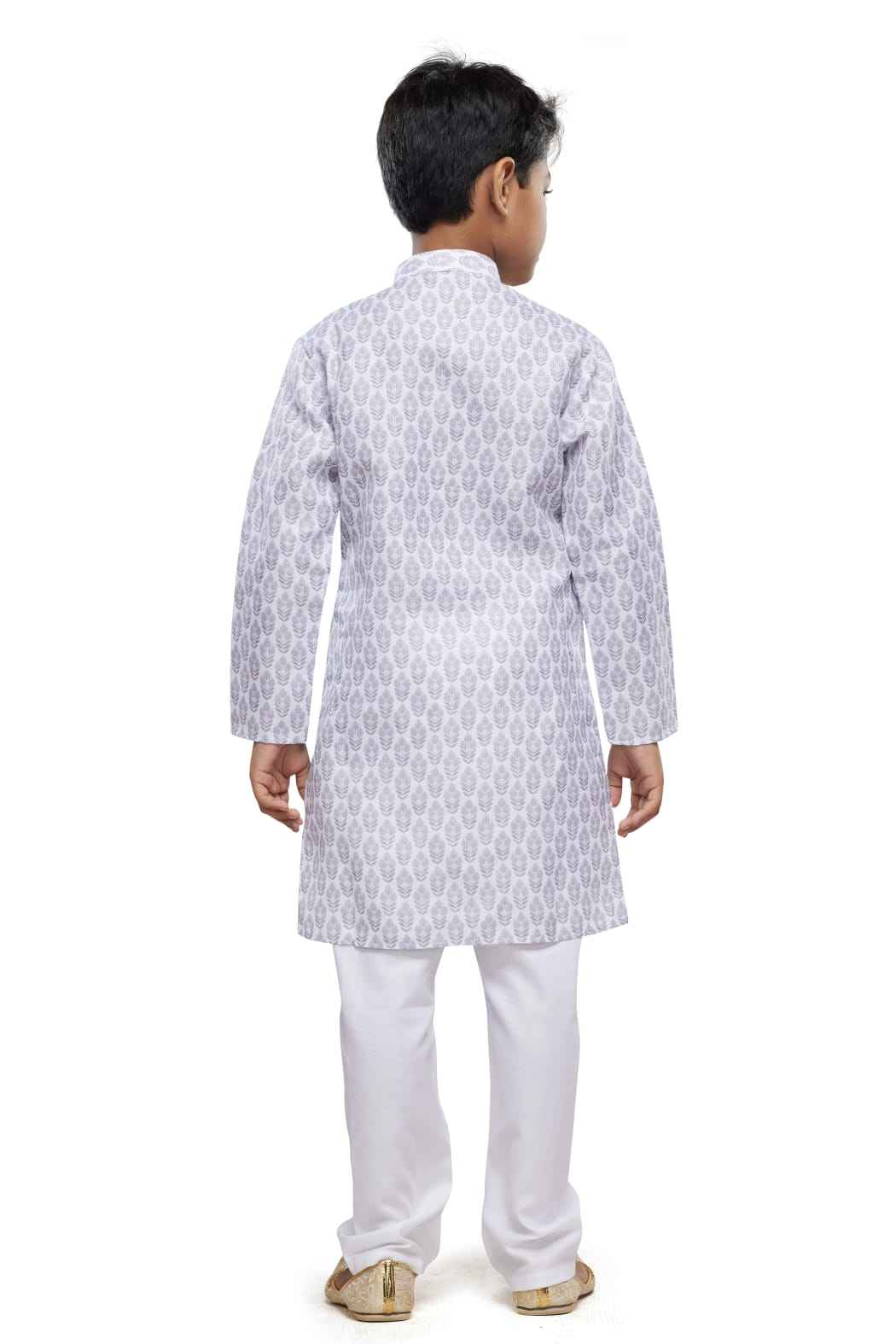 Grey Pure Soft Art Banarasi Silk Digital Print Boys Kurta Pajama