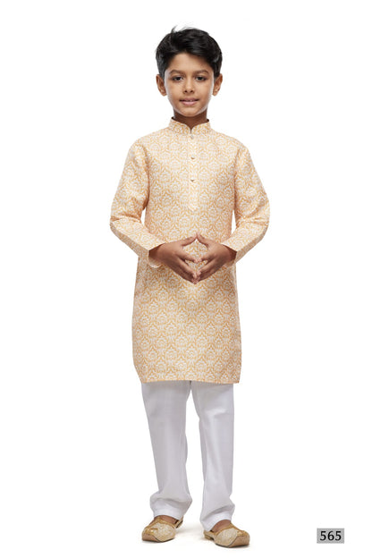 Yellow Pure Soft Art Banarasi Silk Digital Print Boys Kurta Pajama
