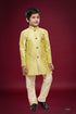 Yellow Pure Soft Banarasi Jequard Silk Boys Indowestern Sherwani 