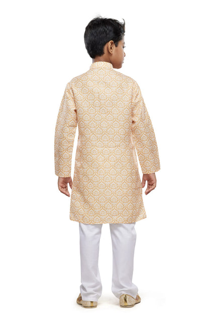 Yellow Pure Soft Art Banarasi Silk Digital Print Boys Kurta Pajama