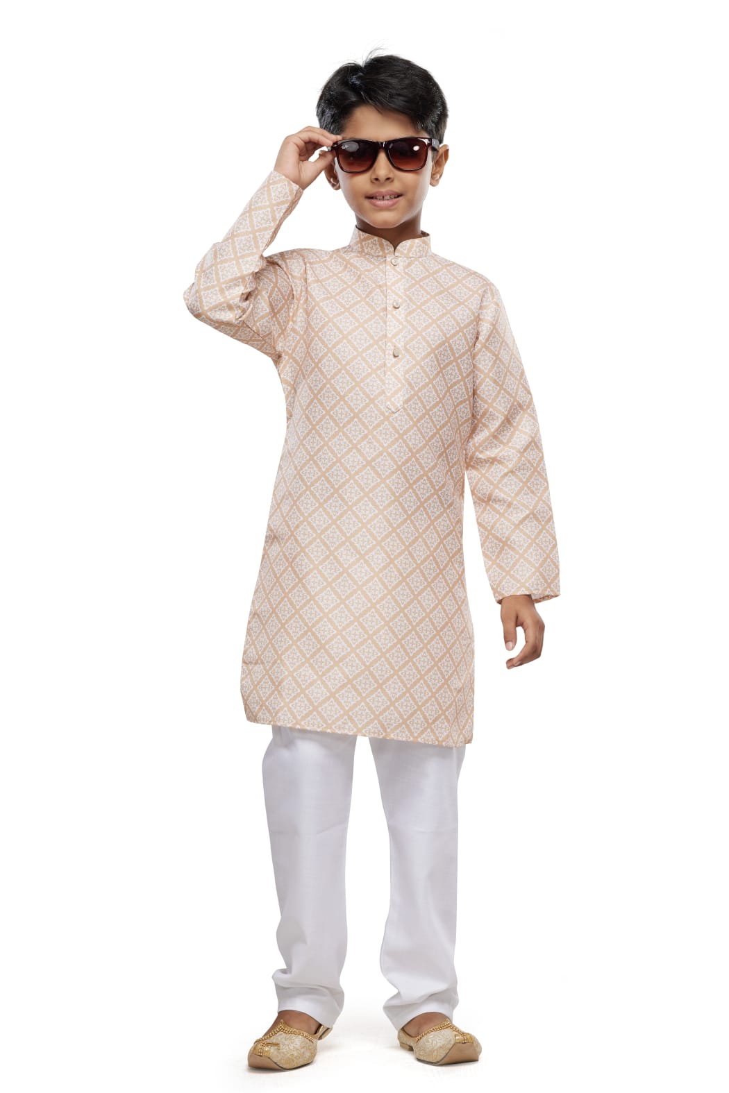 Yellow Pure Soft Art Banarasi Silk Digital Print Boys Kurta Pajama