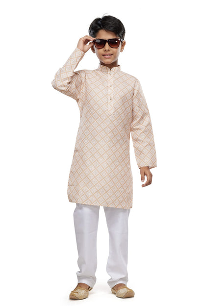 Yellow Pure Soft Art Banarasi Silk Digital Print Boys Kurta Pajama