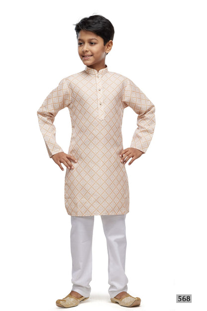 Yellow Pure Soft Art Banarasi Silk Digital Print Boys Kurta Pajama