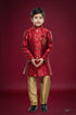 Maroon Green Pure Soft Banarasi Jequard Silk Boys Indowestern Sherwani 