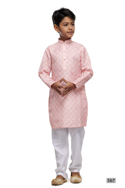 Peach Pure Soft Art Banarasi Silk Digital Print Boys Kurta Pajama