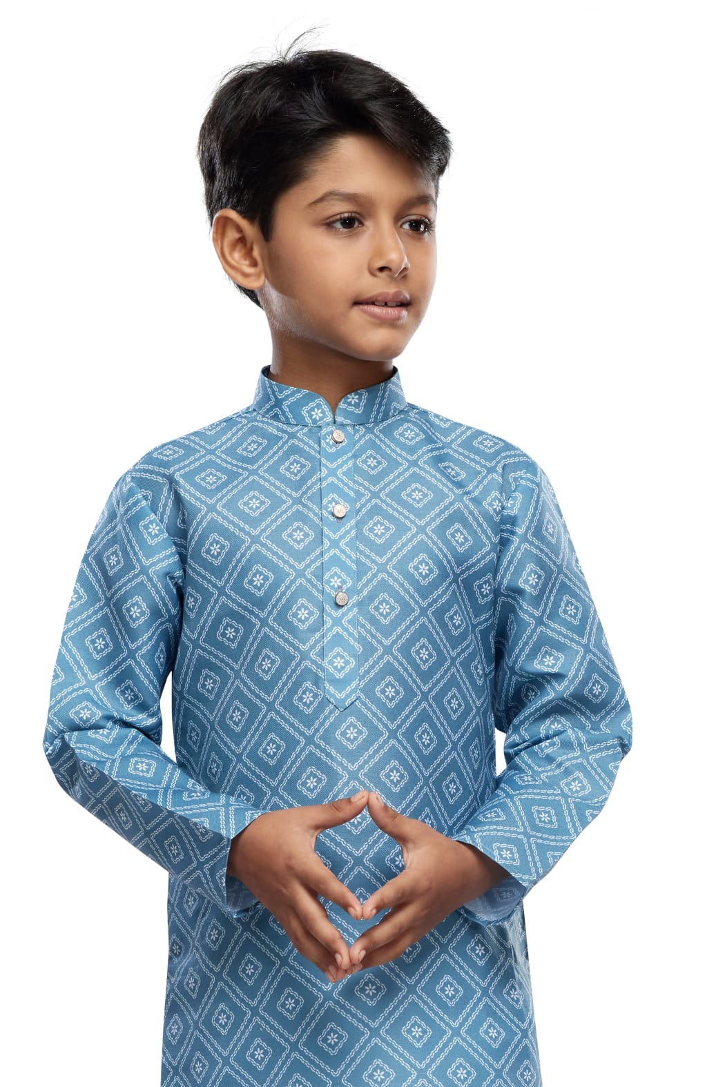 Blue Pure Soft Art Banarasi Silk Digital Print Boys Kurta Pajama