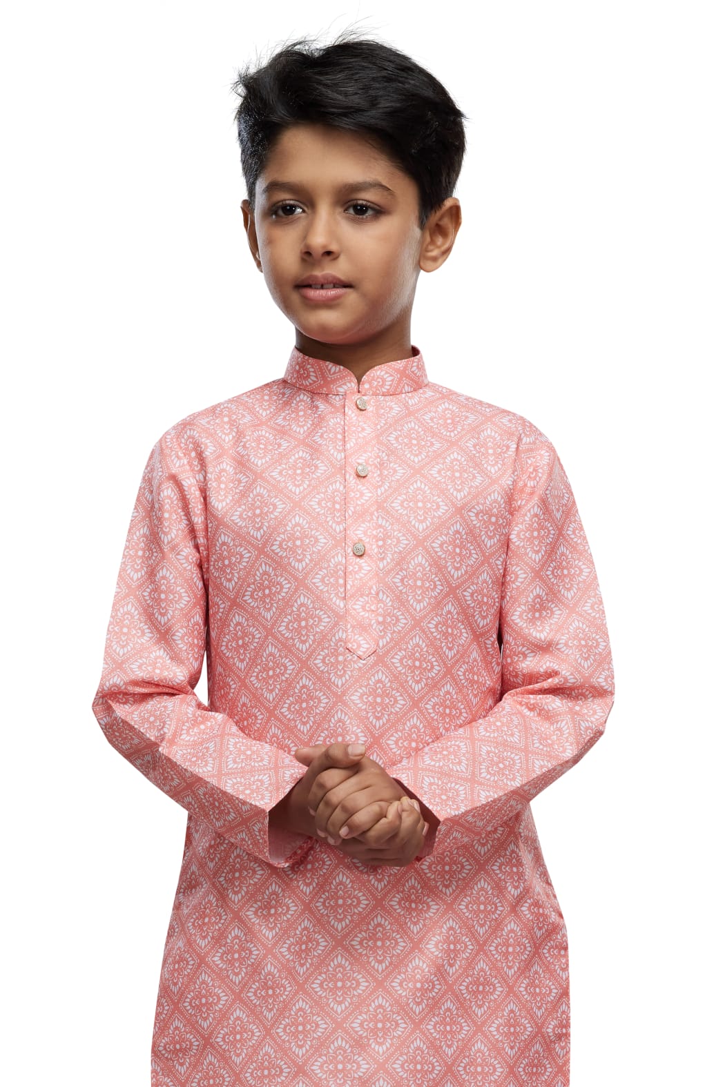 Peach Pure Soft Art Banarasi Silk Digital Print Boys Kurta Pajama