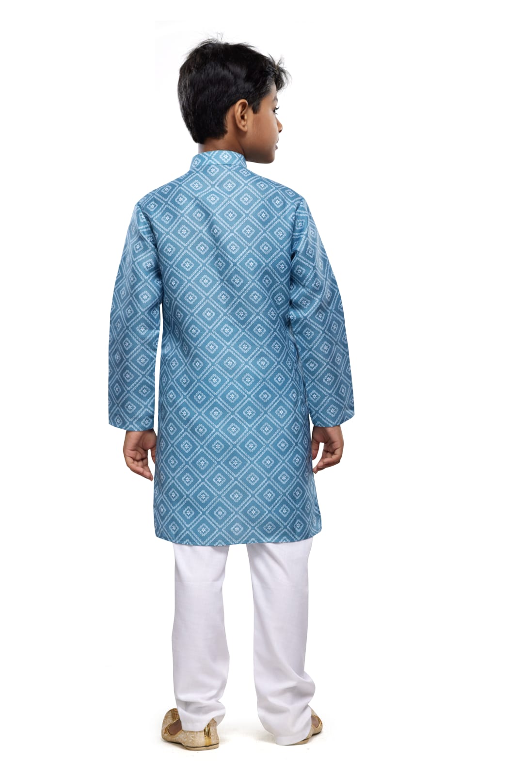 Blue Pure Soft Art Banarasi Silk Digital Print Boys Kurta Pajama