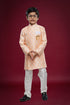 Peach Green Pure Soft Banarasi Jequard Silk Boys Indowestern Sherwani 