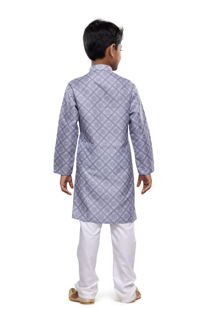 Grey Pure Soft Art Banarasi Silk Digital Print Boys Kurta Pajama