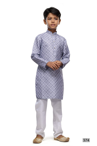Grey Pure Soft Art Banarasi Silk Digital Print Boys Kurta Pajama