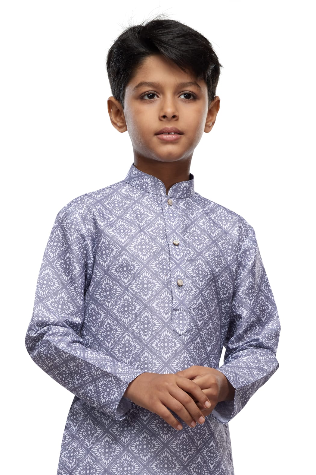 Grey Pure Soft Art Banarasi Silk Digital Print Boys Kurta Pajama
