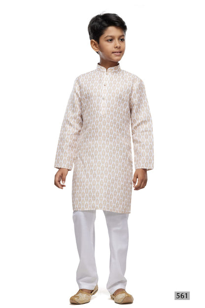 Beige Pure Soft Art Banarasi Silk Digital Print Boys Kurta Pajama
