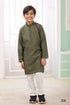 Mehandi Green Pure Soft Art Banarasi Silk Embroidery Thread Work Boys Kurta Pajama
