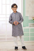 Grey Pure Soft Art Banarasi Silk Embroidery Thread Work Boys Kurta Pajama