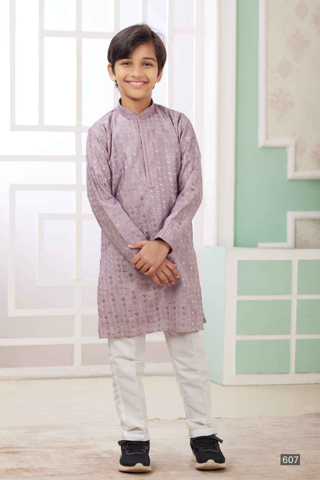 Lailac Pure Soft Art Banarasi Silk Embroidery Thread Work Boys Kurta Pajama