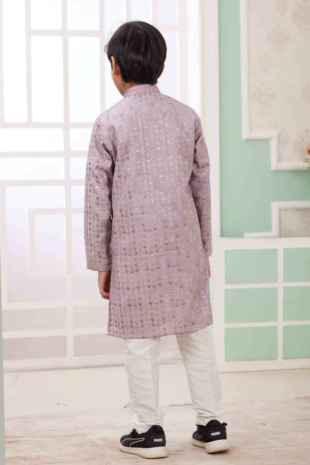 Lailac Pure Soft Art Banarasi Silk Embroidery Thread Work Boys Kurta Pajama