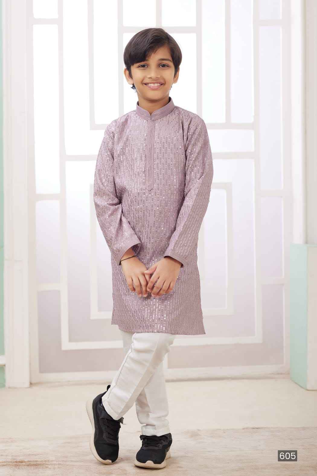 Lailac Pure Soft Art Banarasi Silk Embroidery Thread Work Boys Kurta Pajama