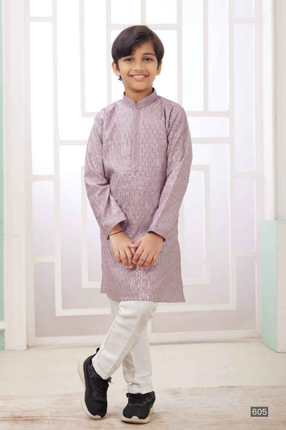 Lailac Pure Soft Art Banarasi Silk Embroidery Thread Work Boys Kurta Pajama