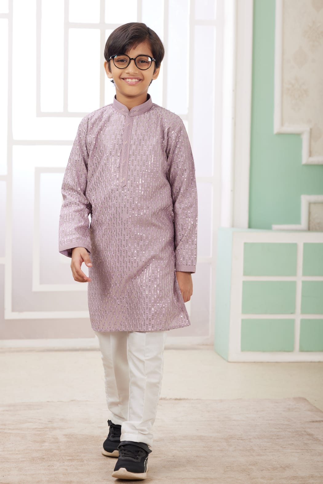 Lailac Pure Soft Art Banarasi Silk Embroidery Thread Work Boys Kurta Pajama