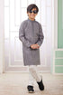 Grey Pure Soft Art Banarasi Silk Embroidery Thread Work Boys Kurta Pajama