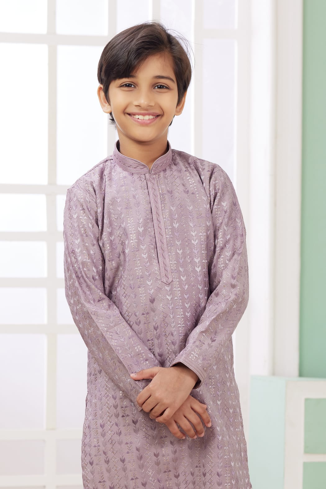 Lailac Pure Soft Art Banarasi Silk Embroidery Thread Work Boys Kurta Pajama
