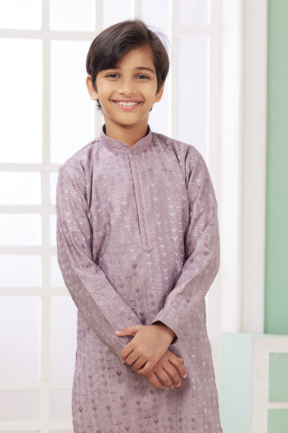 Lailac Pure Soft Art Banarasi Silk Embroidery Thread Work Boys Kurta Pajama