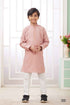 Peach Pure Soft Art Banarasi Silk Embroidery Thread Work Boys Kurta Pajama