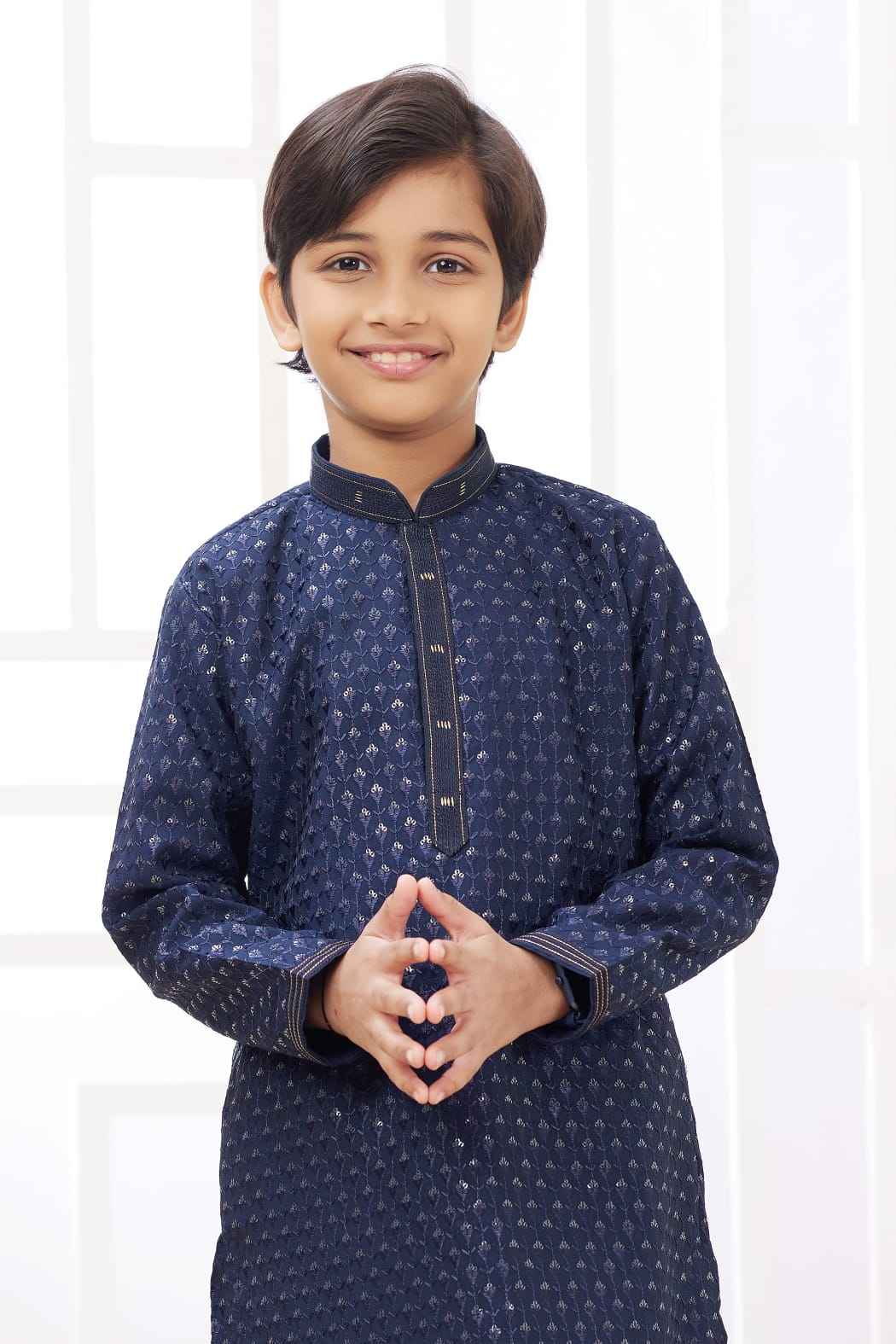 Blue Pure Soft Art Banarasi Silk Embroidery Thread Work Boys Kurta Pajama