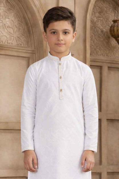 Off White Pure Soft Art Silk Self Broead Boys Kurta Pajama