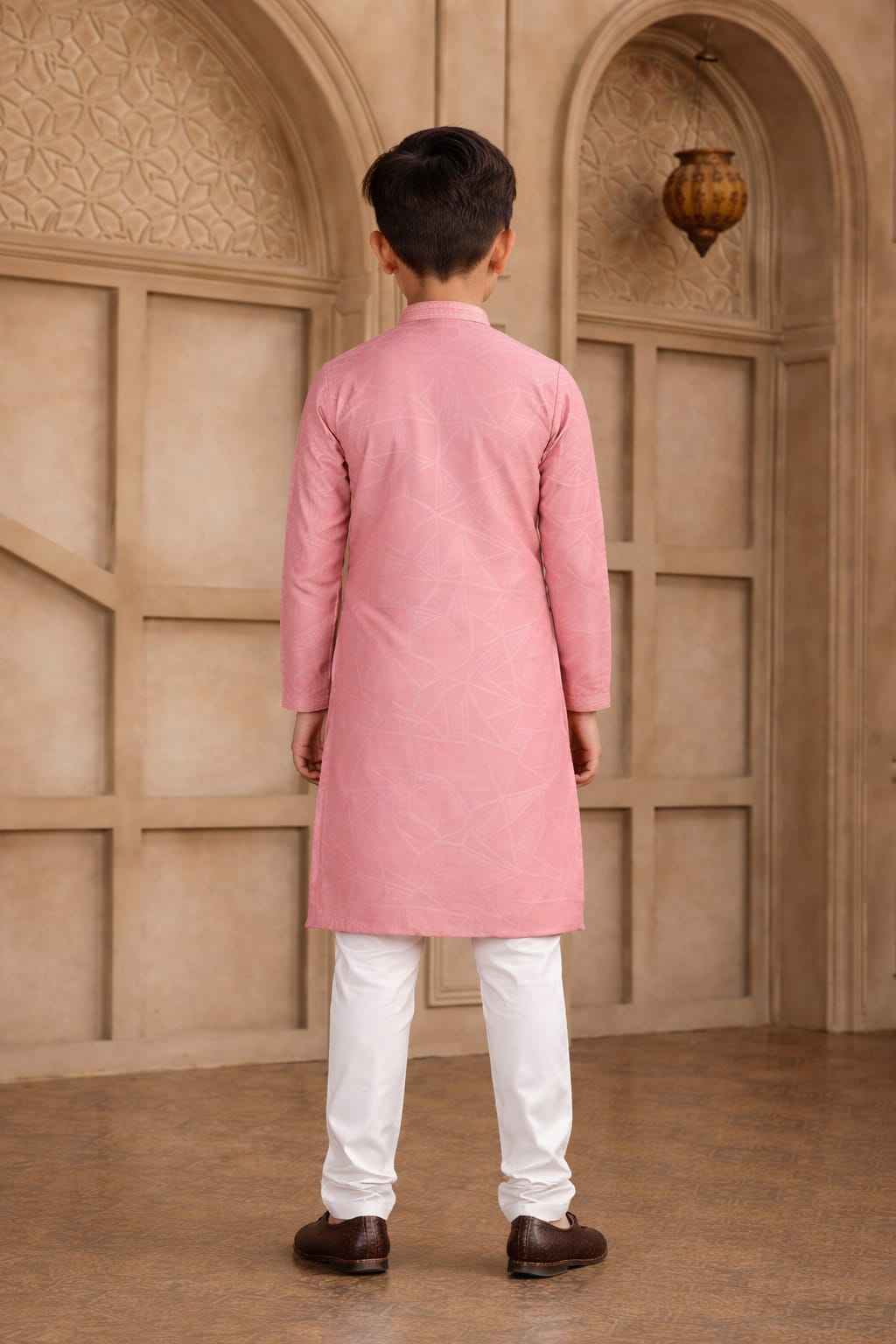 Peach Pure Soft Art Silk Self Broead Boys Kurta Pajama