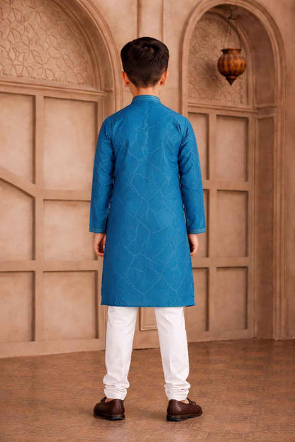Teal Pure Soft Art Silk Self Broead Boys Kurta Pajama