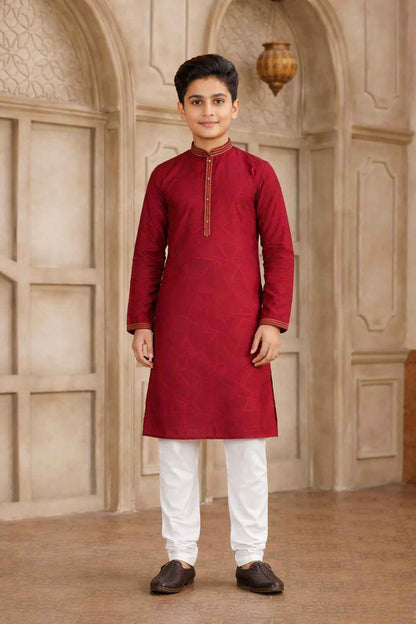 Maroon Pure Soft Art Silk Self Broead Boys Kurta Pajama