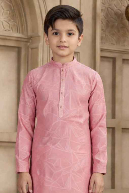 Peach Pure Soft Art Silk Self Broead Boys Kurta Pajama