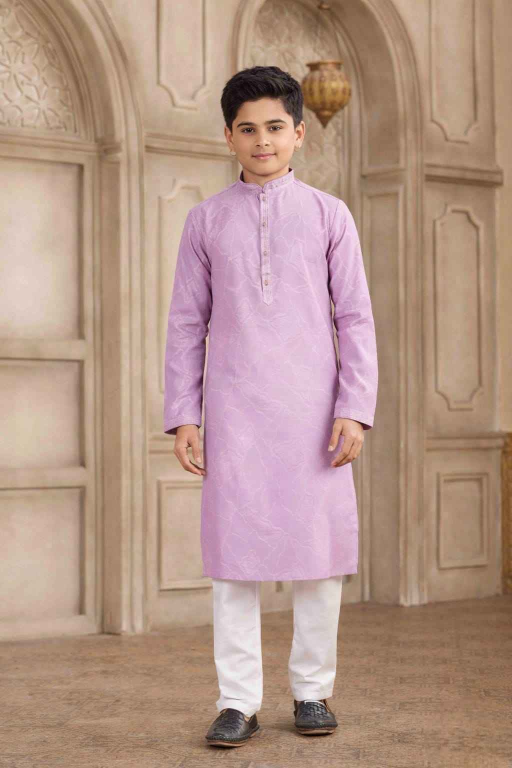Magenta Pure Soft Art Silk Self Broead Boys Kurta Pajama