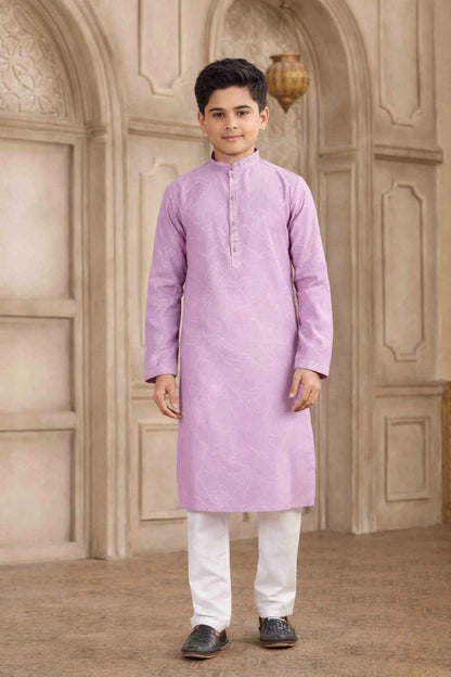 Magenta Pure Soft Art Silk Self Broead Boys Kurta Pajama