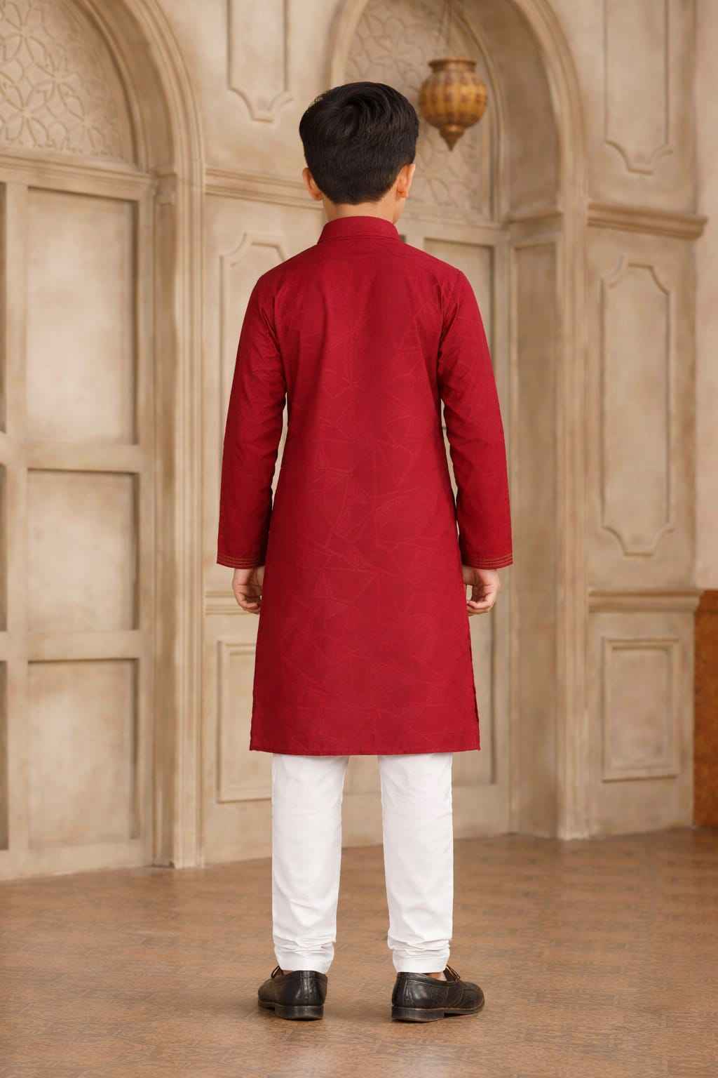 Maroon Pure Soft Art Silk Self Broead Boys Kurta Pajama